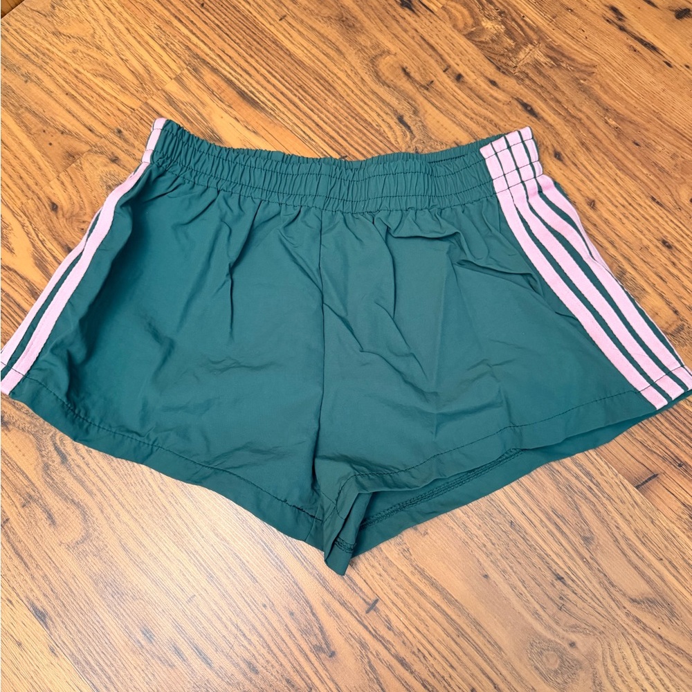 Green Women's Shorts with Pink Stripes